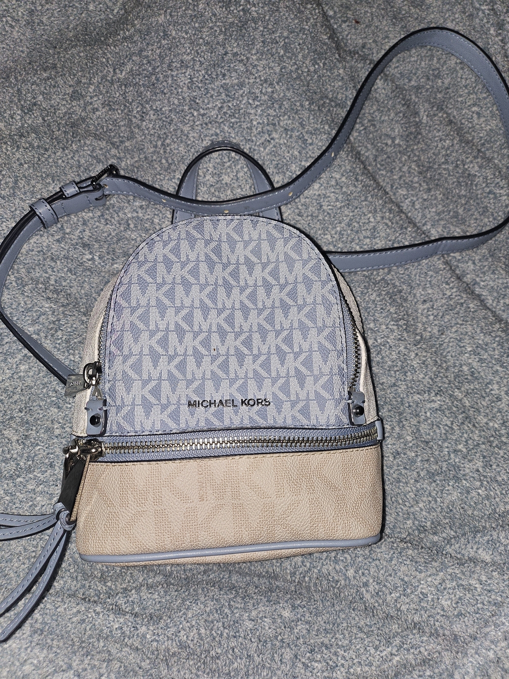 Michael Kors Light Blue and Cream Mini Backpack Crossbody